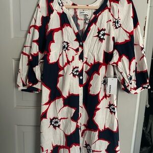 Sonoma Red and Black Floral Long Sleeve Dress